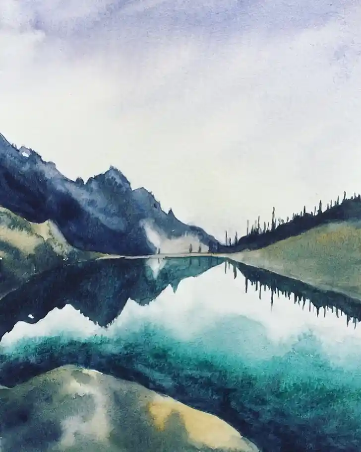 Watercolor Lake Drawing Ideas 27