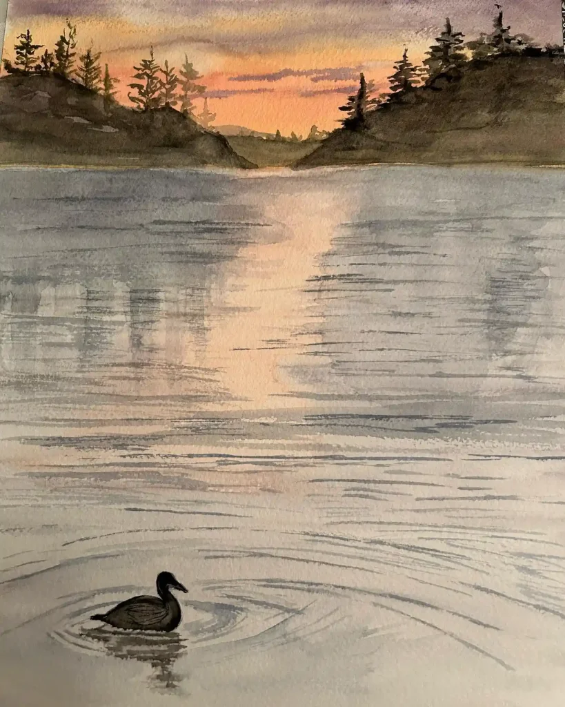 Watercolor Lake Drawing Ideas 28