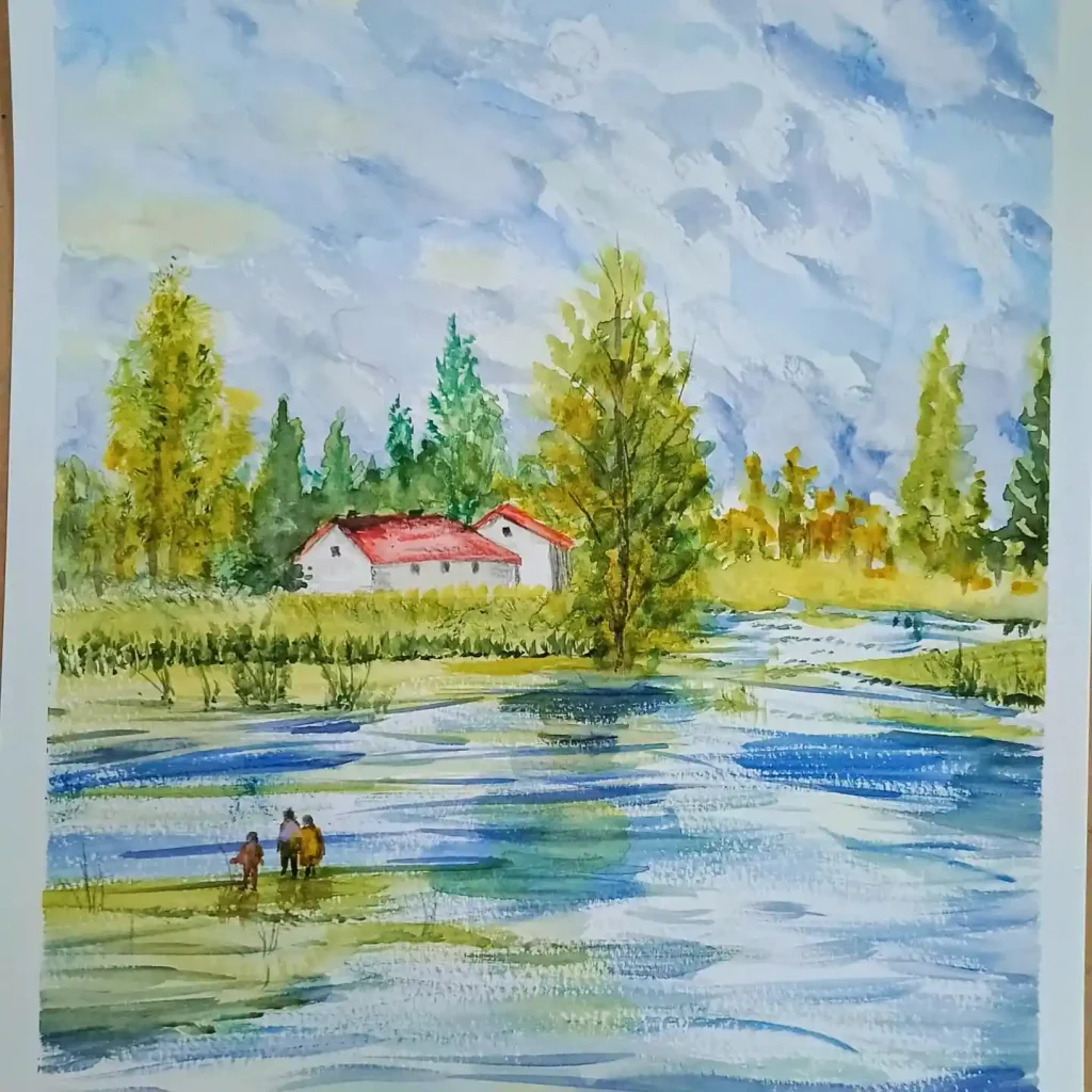 Watercolor Lake Drawing Ideas 30
