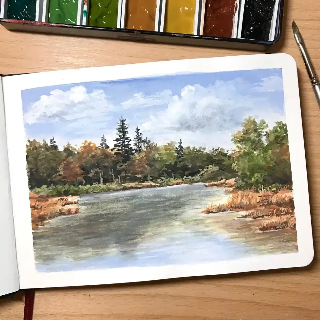 Watercolor Lake Drawing Ideas 4