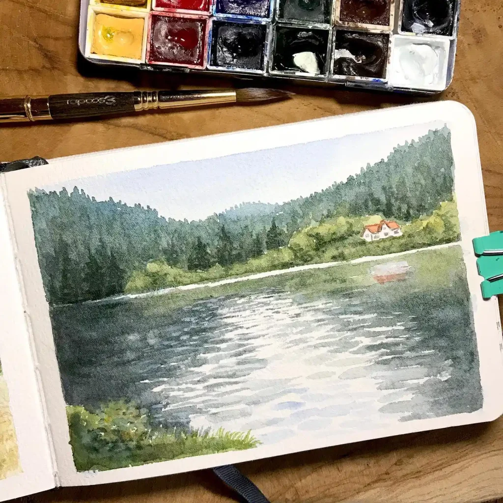 Watercolor Lake Drawing Ideas 8