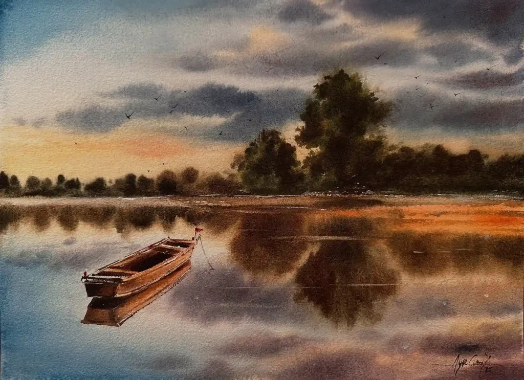 Watercolor Lake Drawing Ideas 9