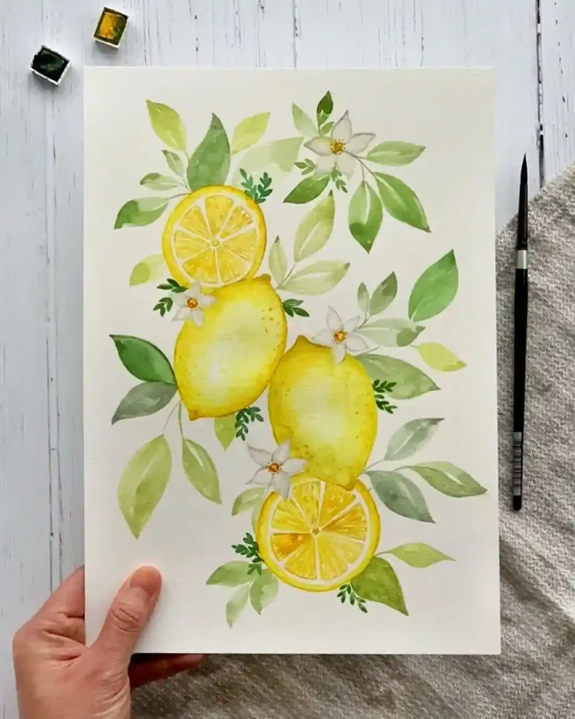 Watercolor Lemon Drawing Ideas 11