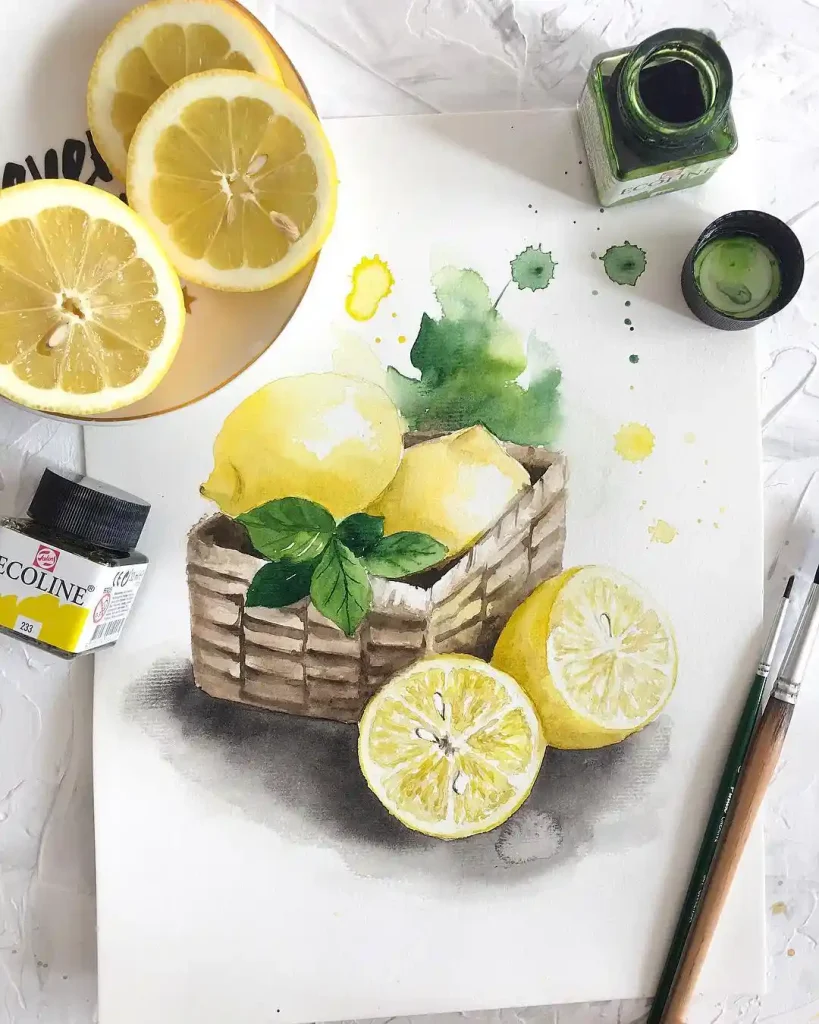 Watercolor Lemon Drawing Ideas 28