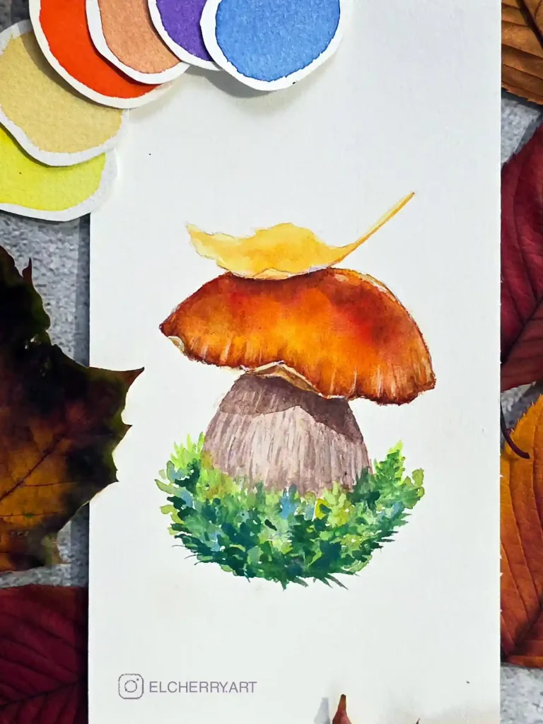 Watercolor Mushroom Drawing Ideas 13