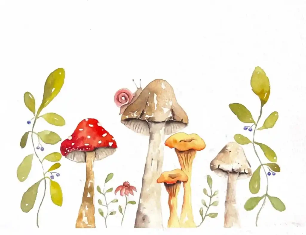 Watercolor Mushroom Drawing Ideas 14