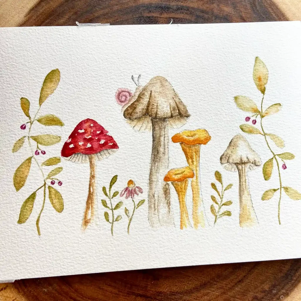 Watercolor Mushroom Drawing Ideas 15