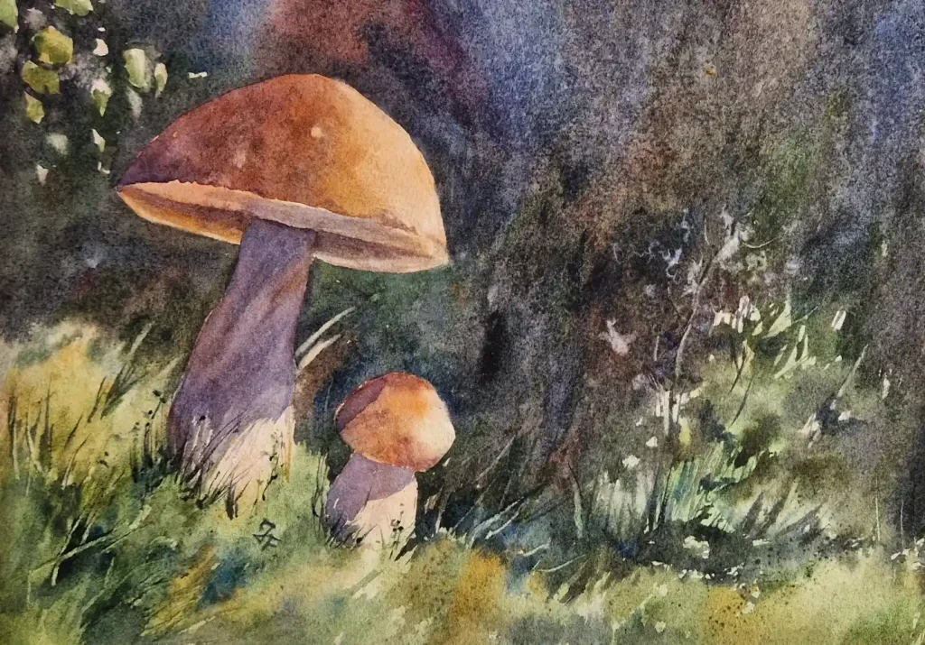 Watercolor Mushroom Drawing Ideas 16