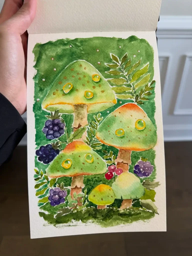 Watercolor Mushroom Drawing Ideas 17