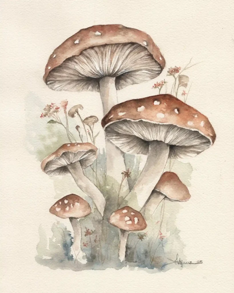 Watercolor Mushroom Drawing Ideas 19