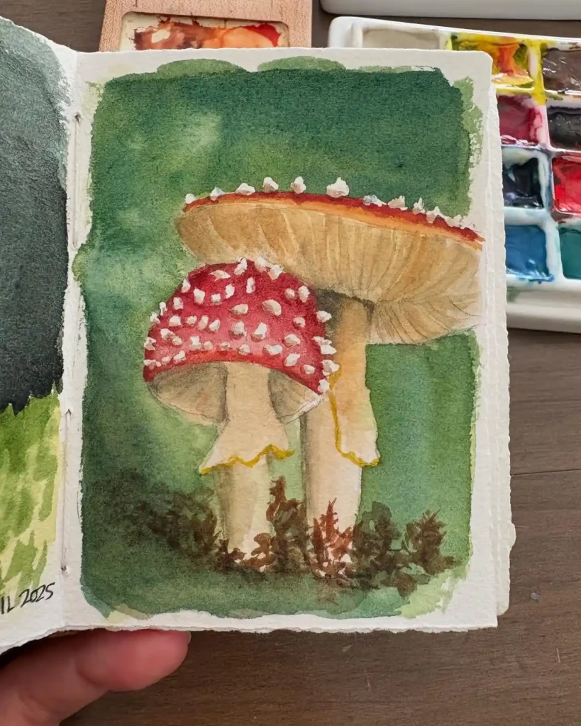 Watercolor Mushroom Drawing Ideas 20