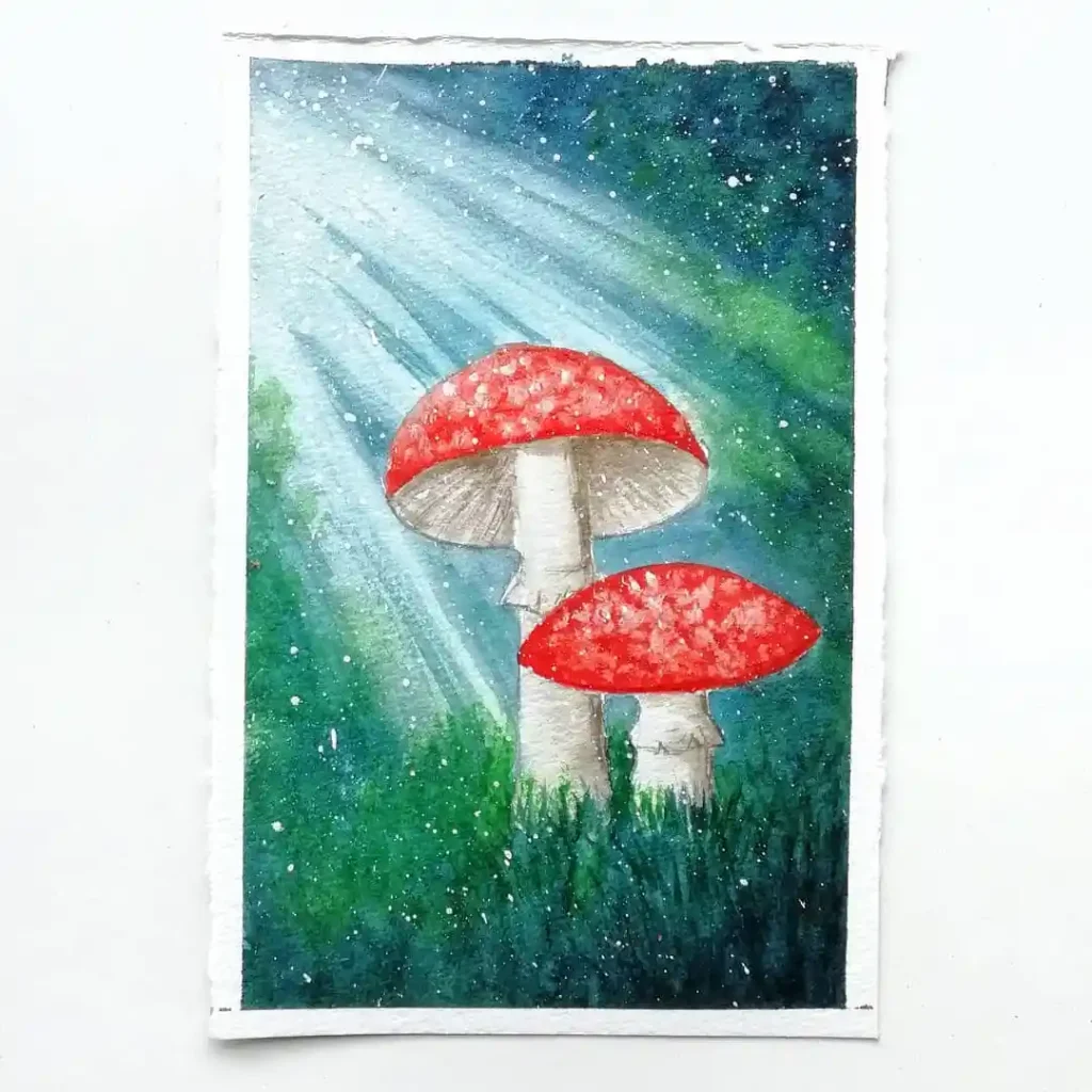 Watercolor Mushroom Drawing Ideas 25