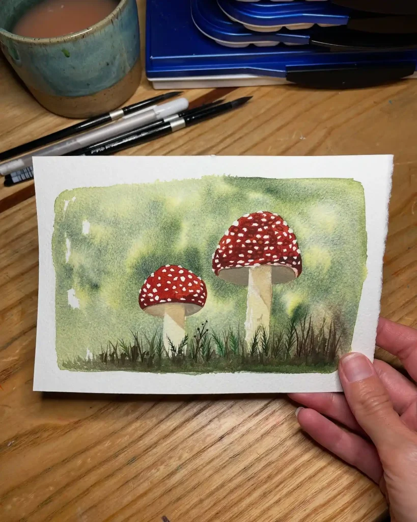 Watercolor Mushroom Drawing Ideas 26