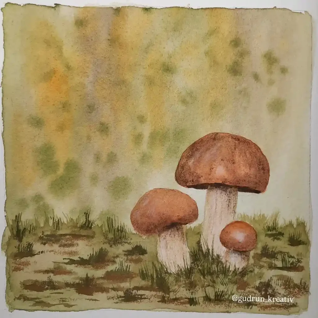 Watercolor Mushroom Drawing Ideas 28