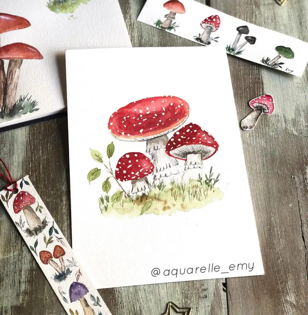 Watercolor Mushroom Drawing Ideas 29