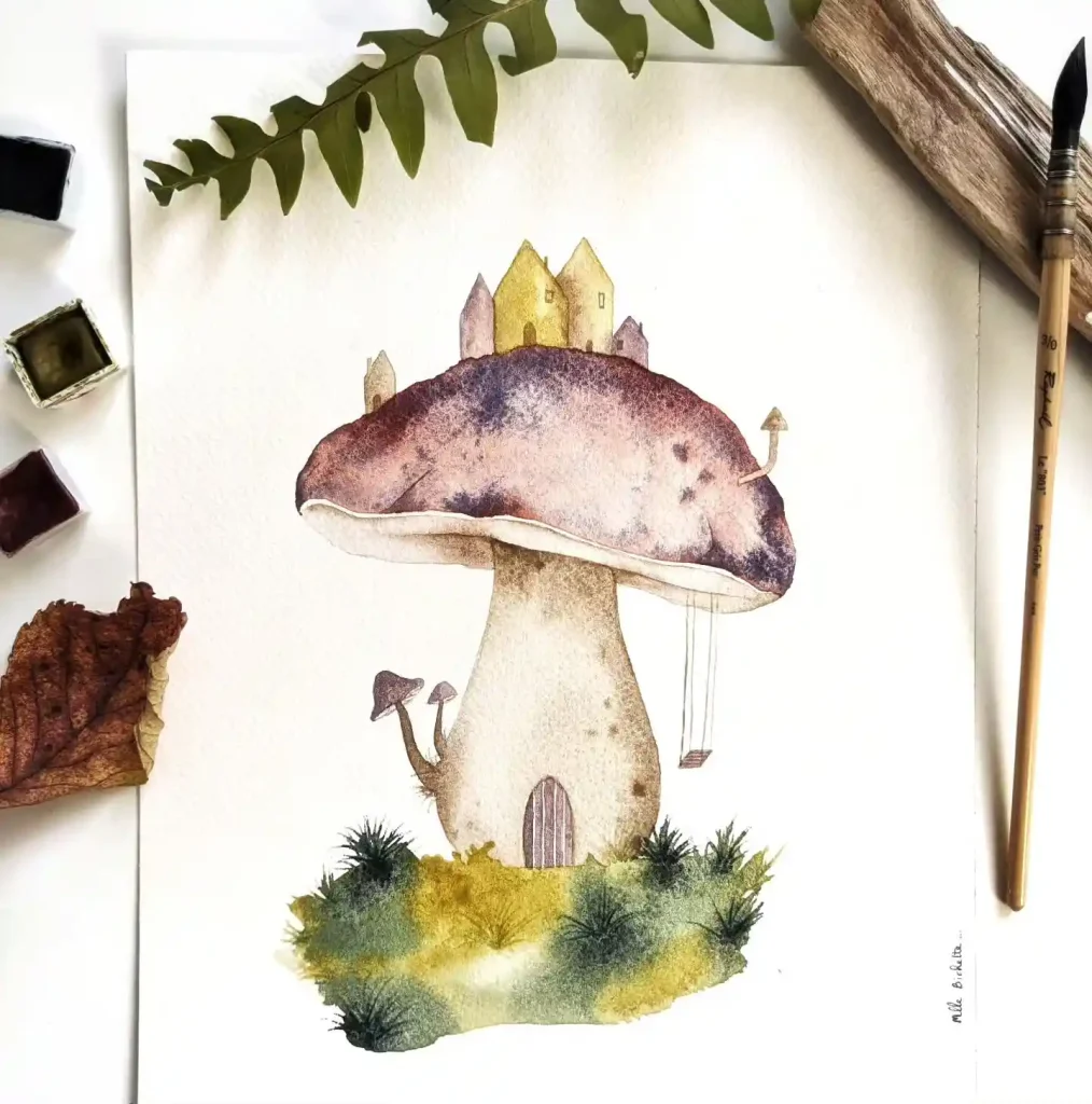 Watercolor Mushroom Drawing Ideas 30