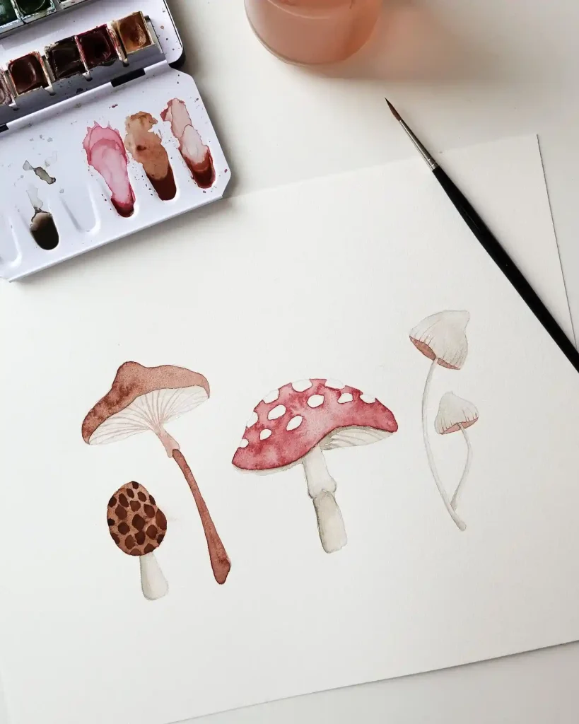 Watercolor Mushroom Drawing Ideas 31
