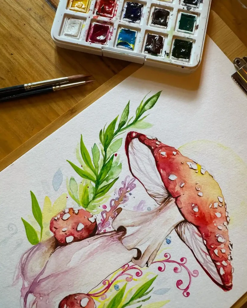 Watercolor Mushroom Drawing Ideas 32