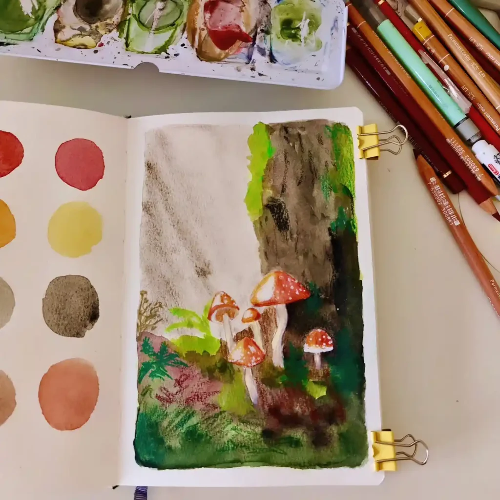 Watercolor Mushroom Drawing Ideas 34