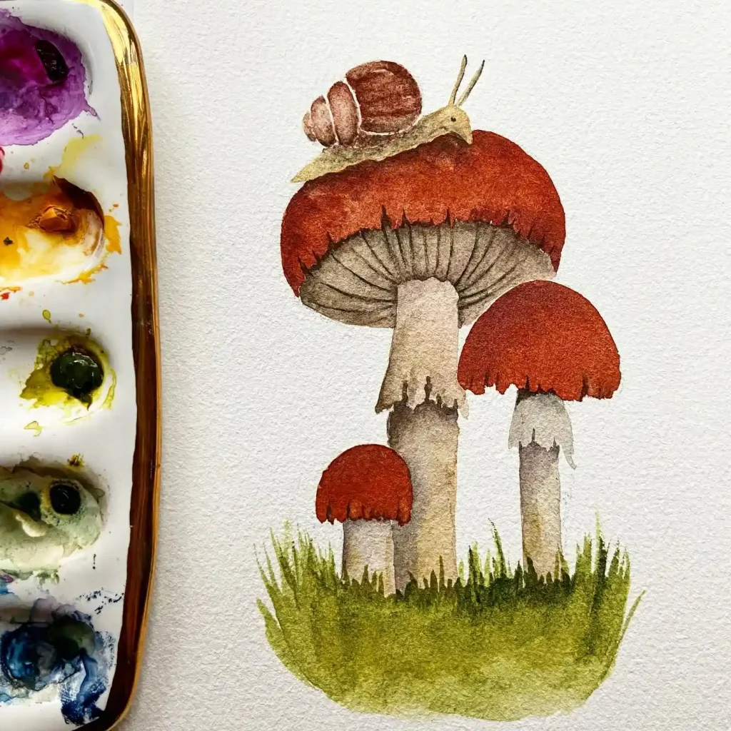 Watercolor Mushroom Drawing Ideas 35