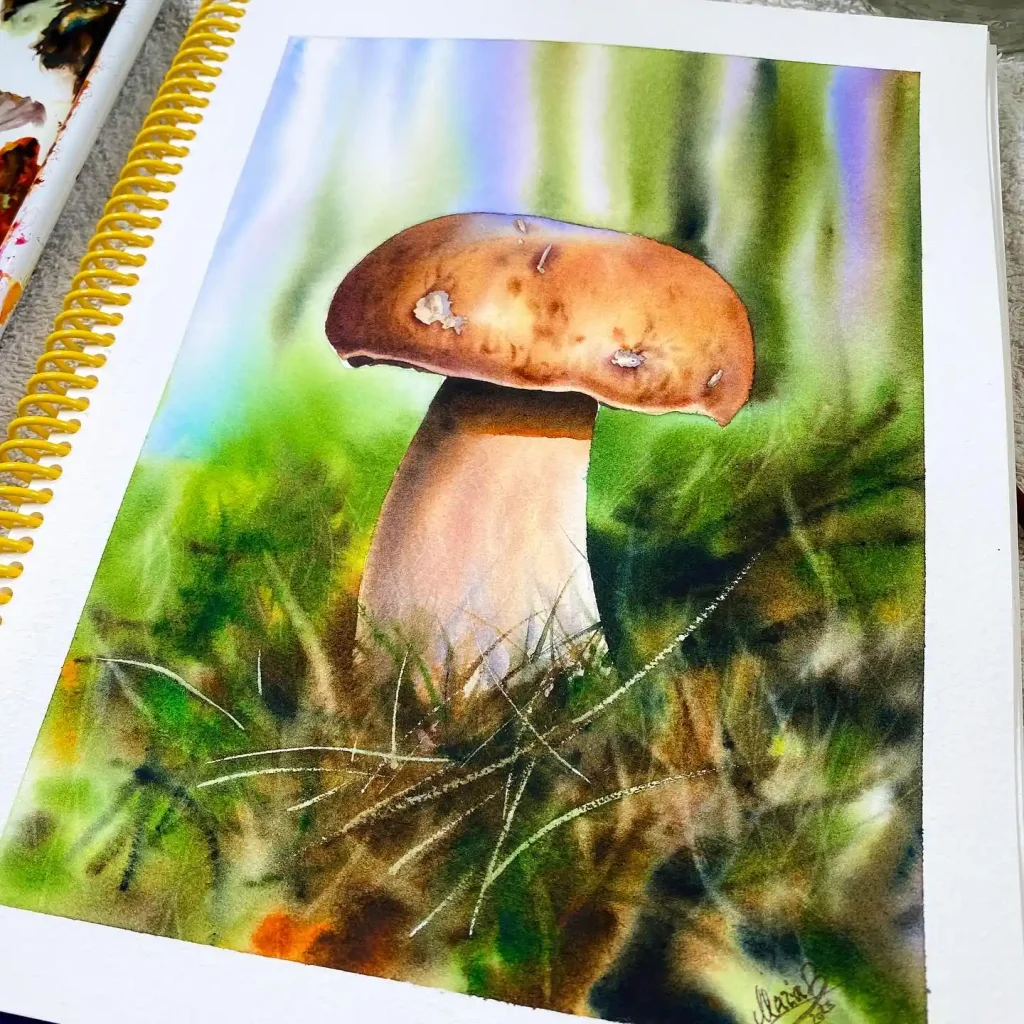 Watercolor Mushroom Drawing Ideas 4