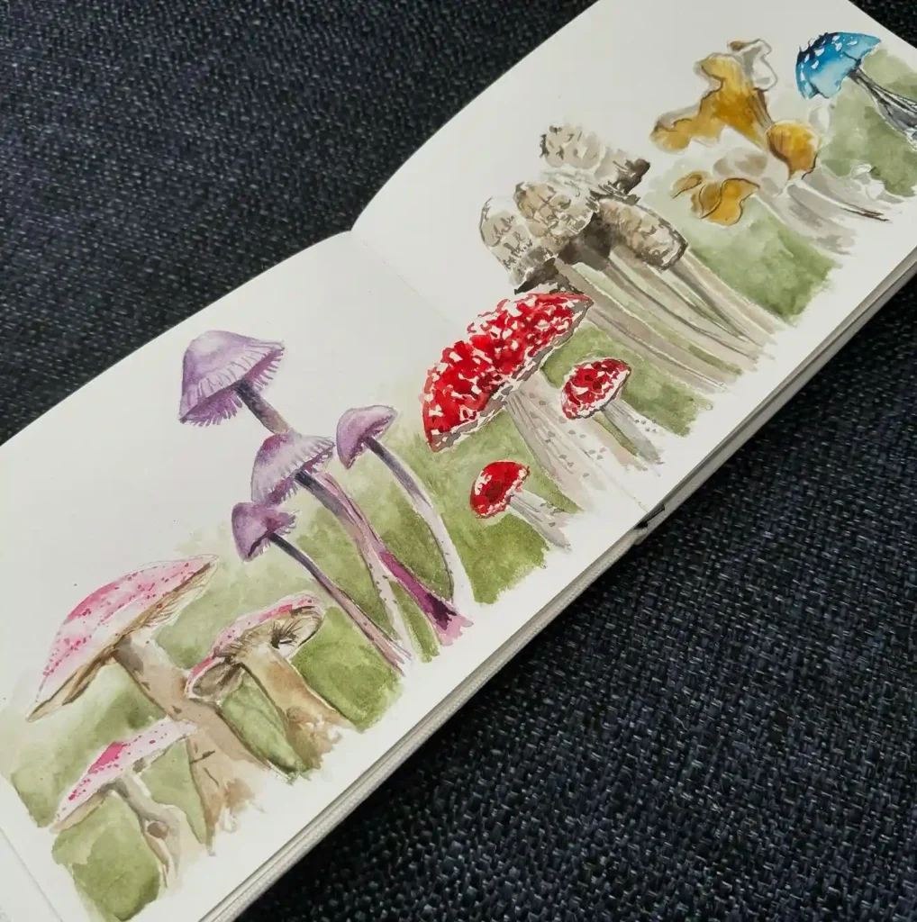 Watercolor Mushroom Drawing Ideas 8