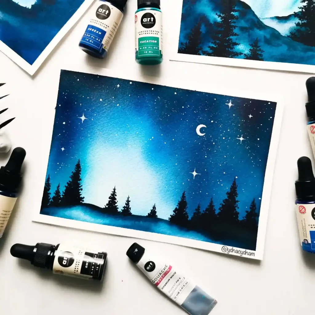 Watercolor Night Drawing Ideas 10