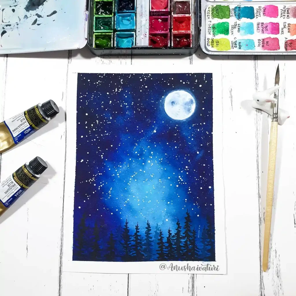 Watercolor Night Drawing Ideas 20