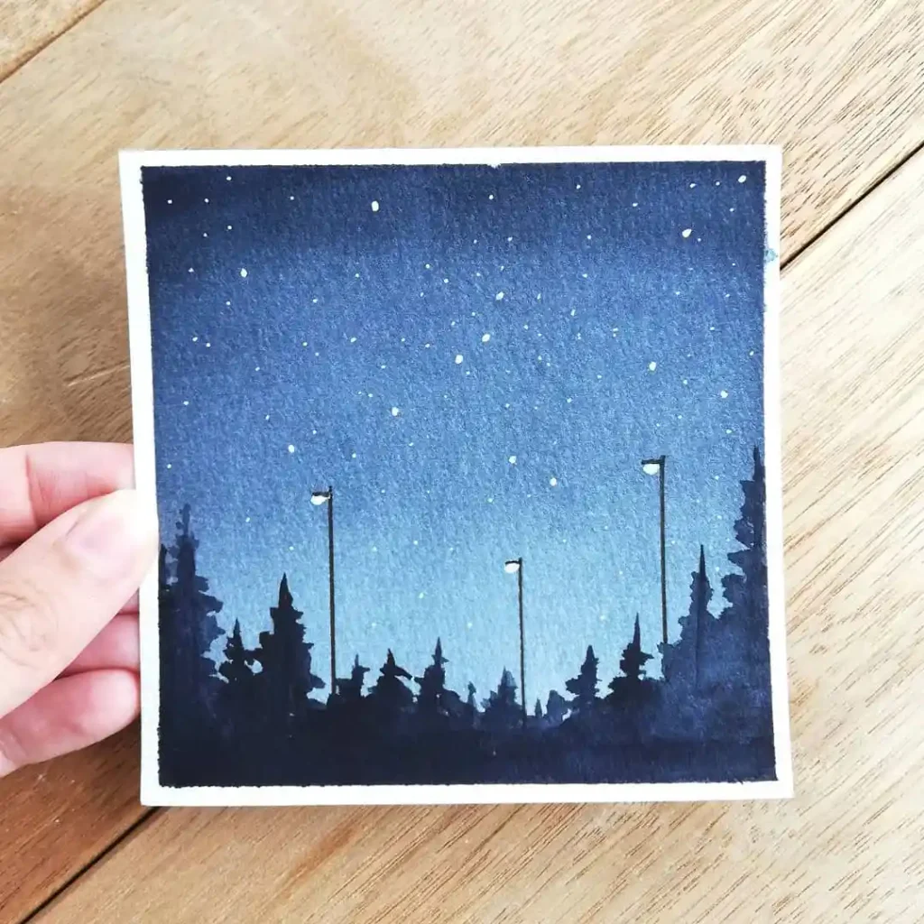Watercolor Night Drawing Ideas 26