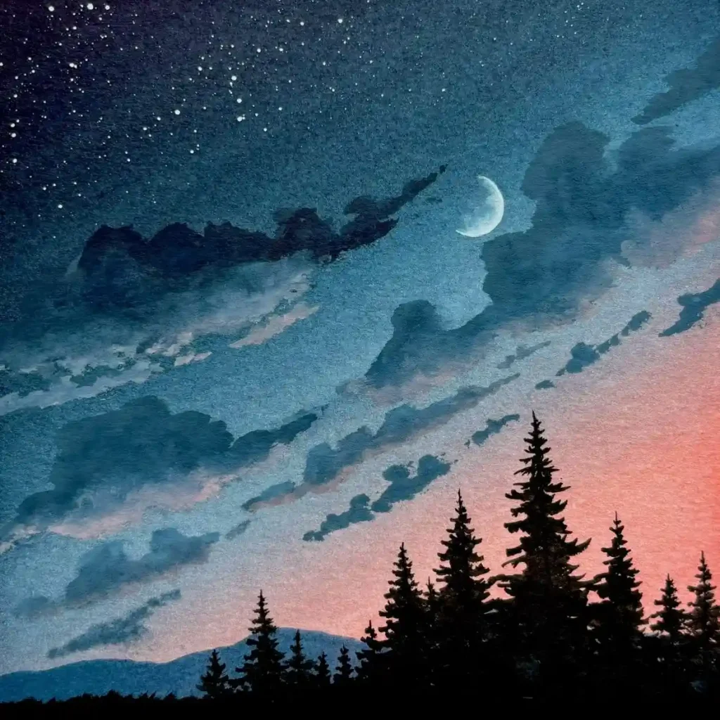 Watercolor Night Drawing Ideas 31