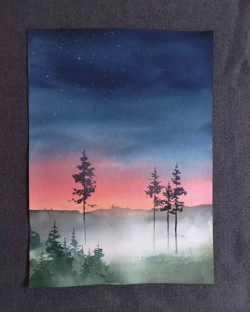 Watercolor Night Drawing Ideas 7