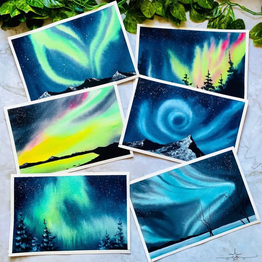Watercolor Northern Lights Drawing Ideas 10
