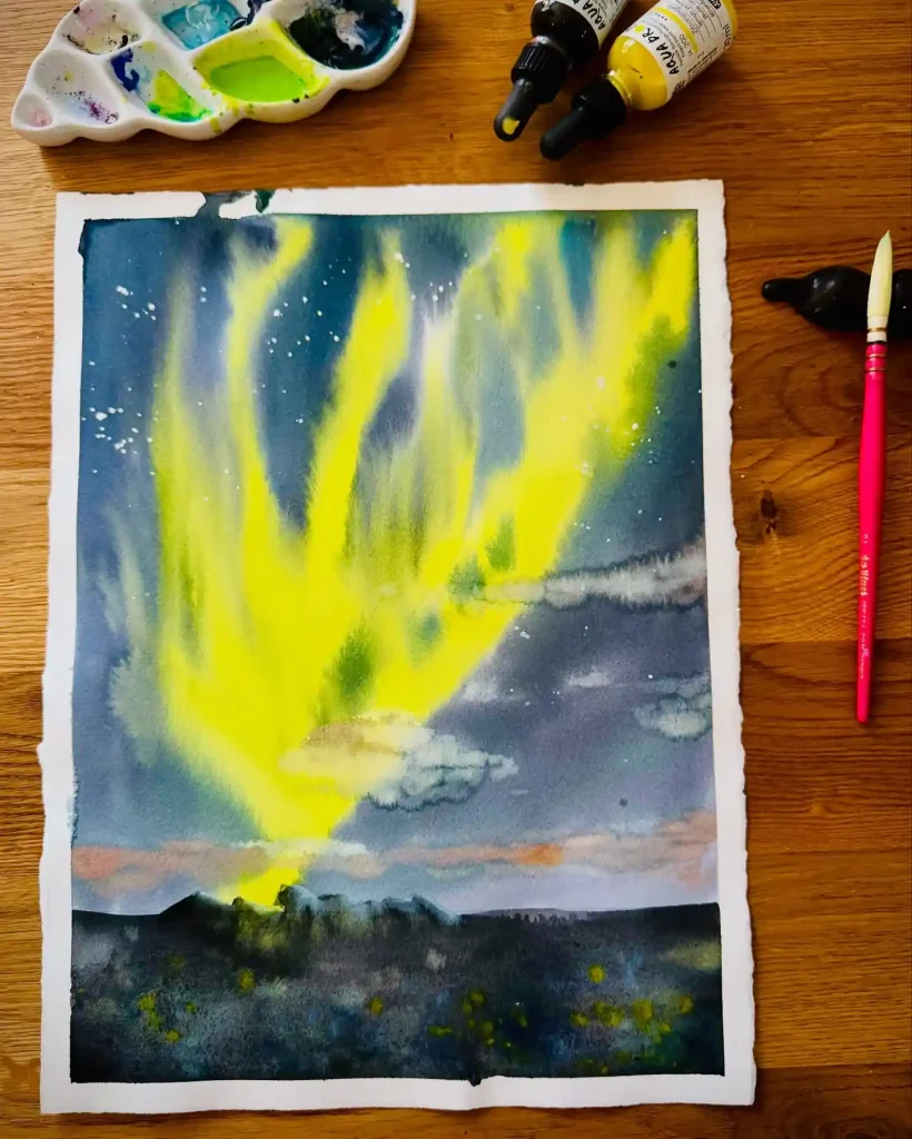 Watercolor Northern Lights Drawing Ideas 11