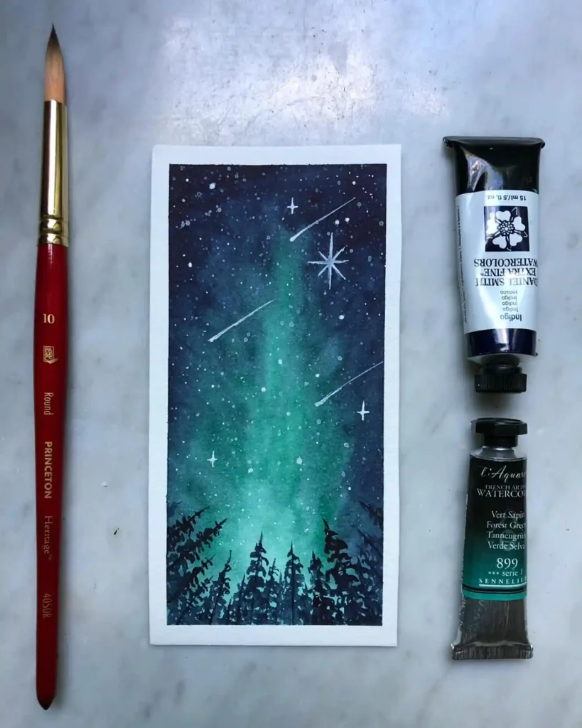 Watercolor Northern Lights Drawing Ideas 12