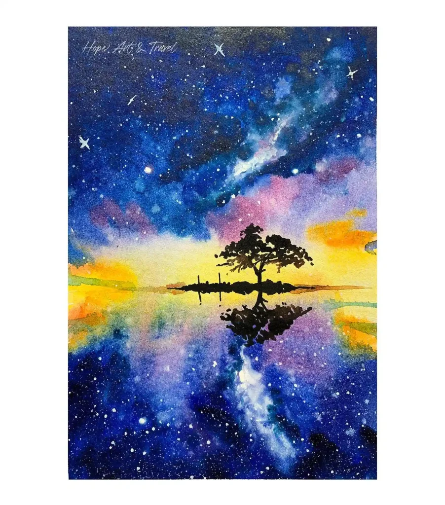 Watercolor Northern Lights Drawing Ideas 13