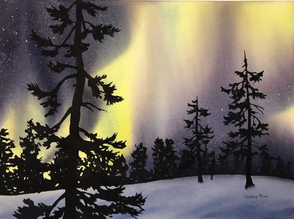 Watercolor Northern Lights Drawing Ideas 14
