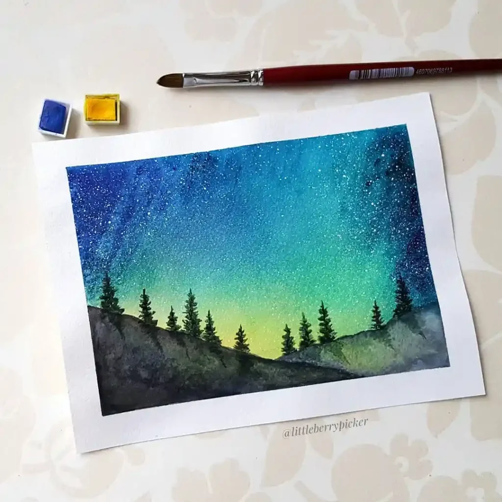 Watercolor Northern Lights Drawing Ideas 15