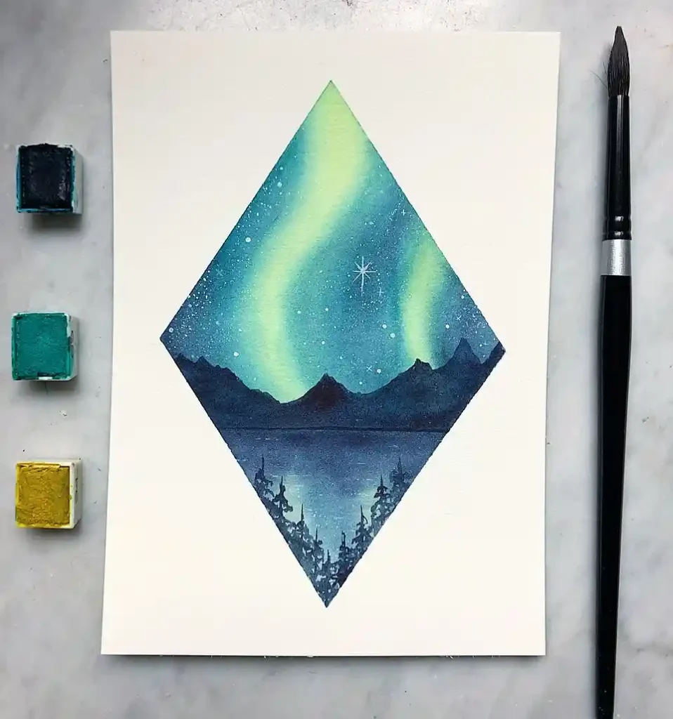 Watercolor Northern Lights Drawing Ideas 16