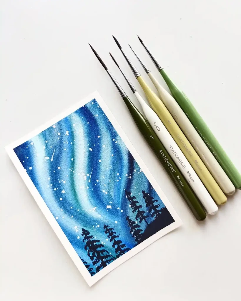 Watercolor Northern Lights Drawing Ideas 17