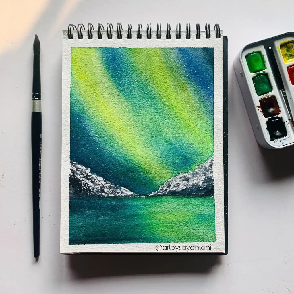 Watercolor Northern Lights Drawing Ideas 18