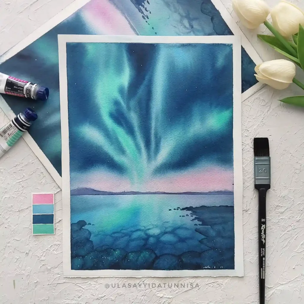 Watercolor Northern Lights Drawing Ideas 2