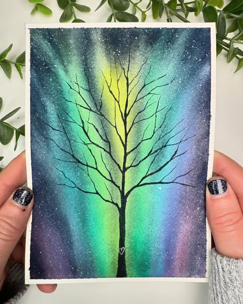 Watercolor Northern Lights Drawing Ideas 20