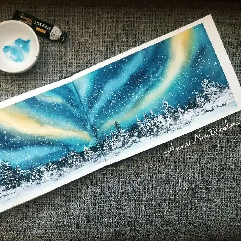 Watercolor Northern Lights Drawing Ideas 23