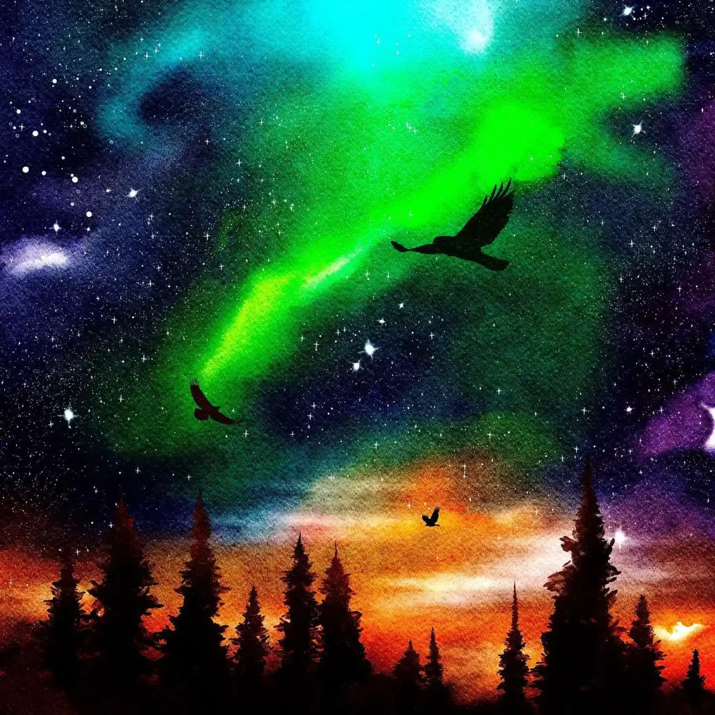 Watercolor Northern Lights Drawing Ideas 24