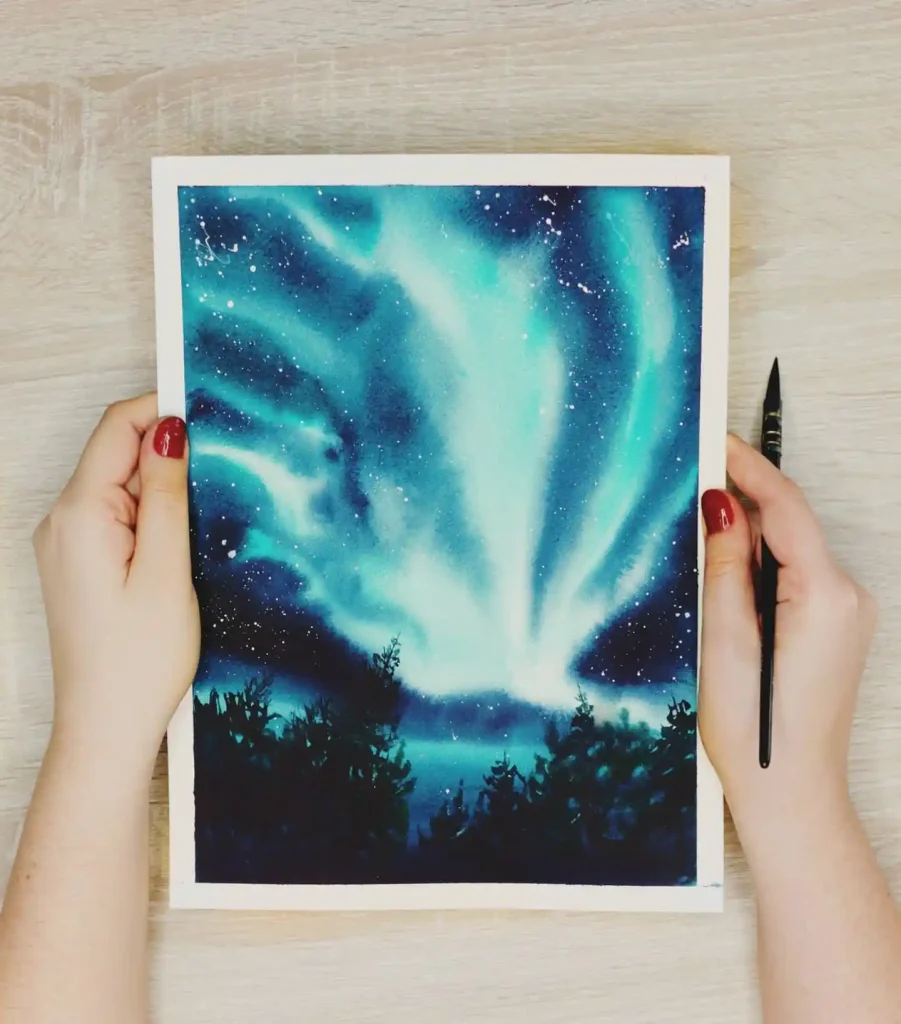 Watercolor Northern Lights Drawing Ideas 28
