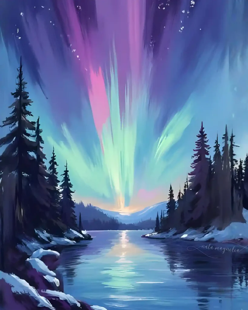 Watercolor Northern Lights Drawing Ideas 3