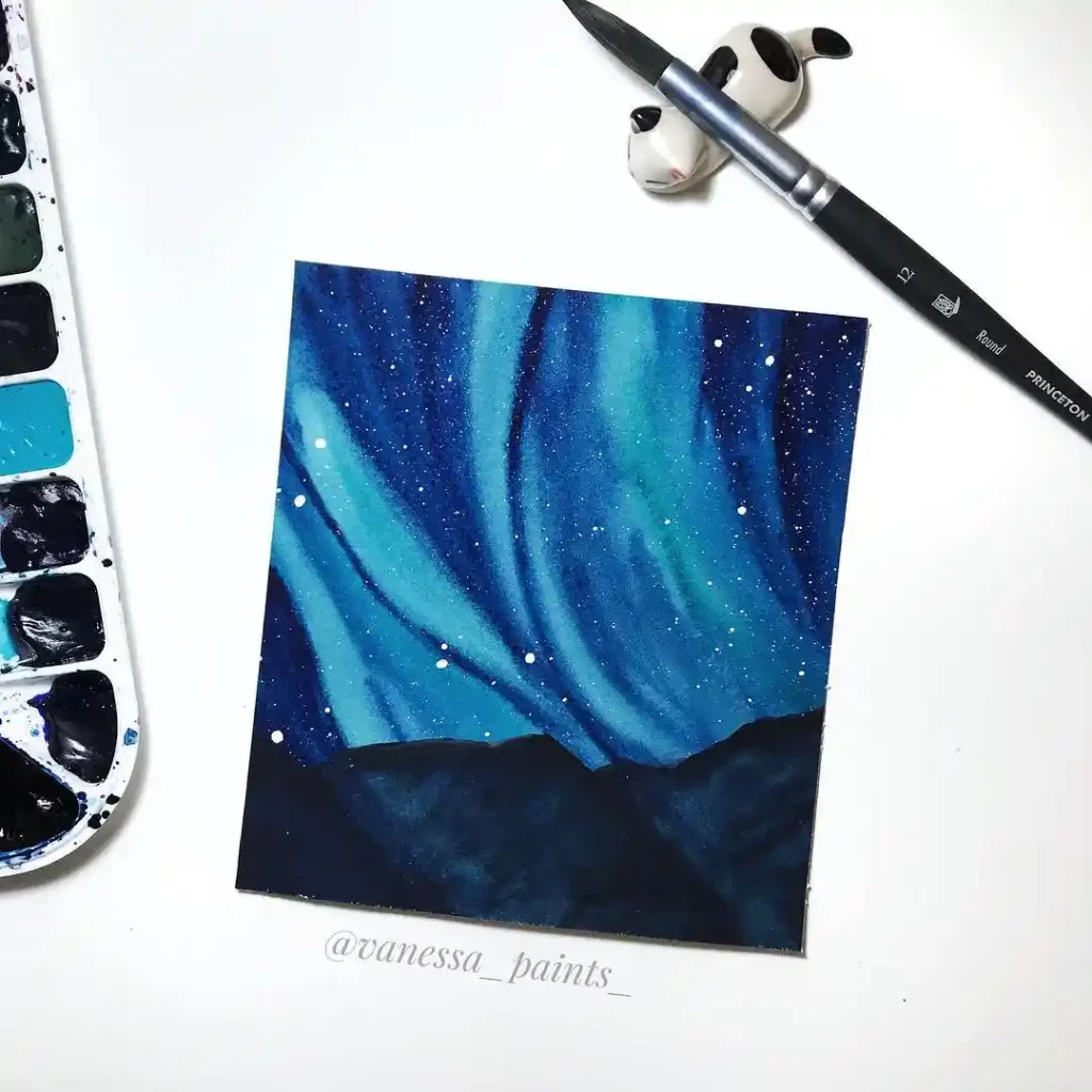 Watercolor Northern Lights Drawing Ideas 31