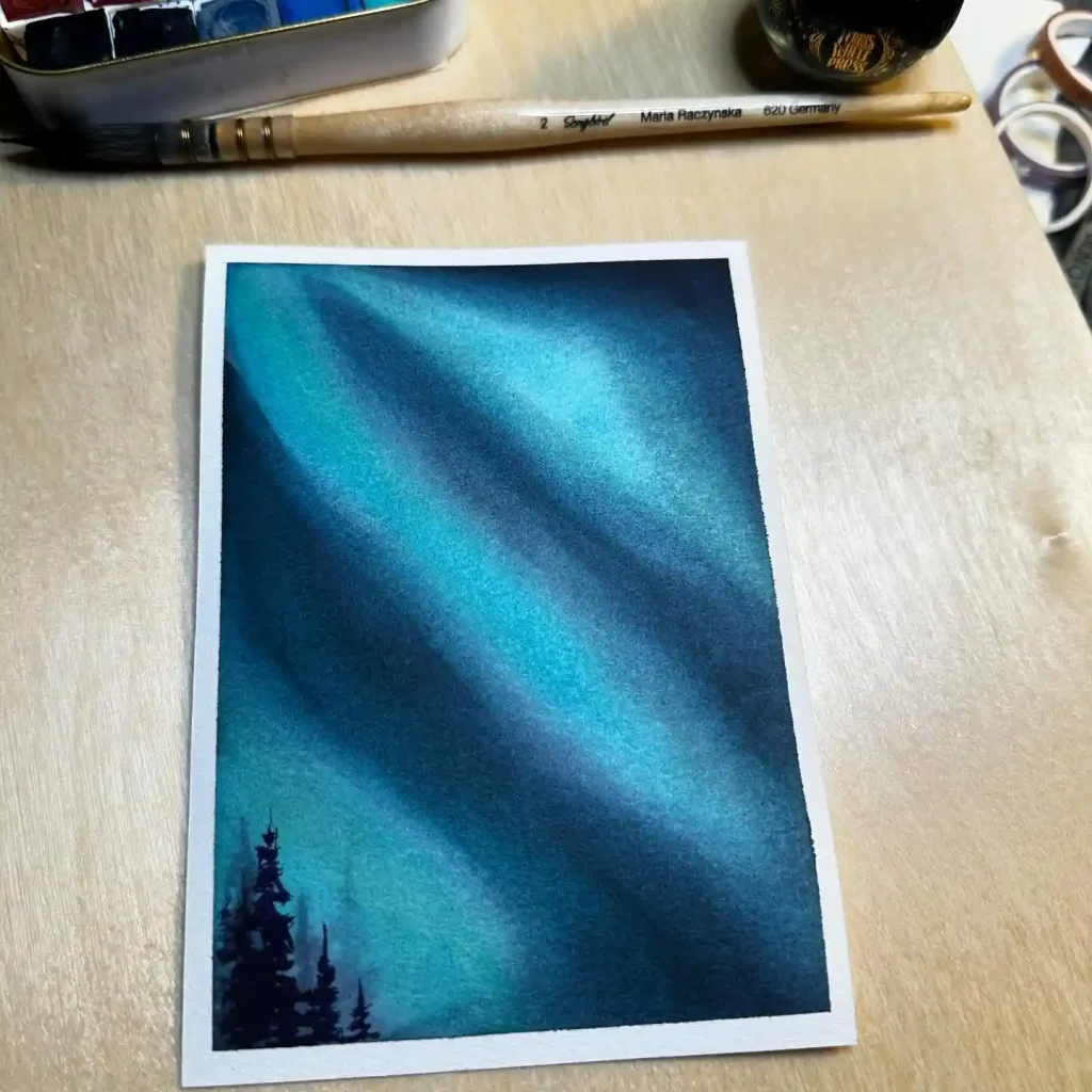 Watercolor Northern Lights Drawing Ideas 32
