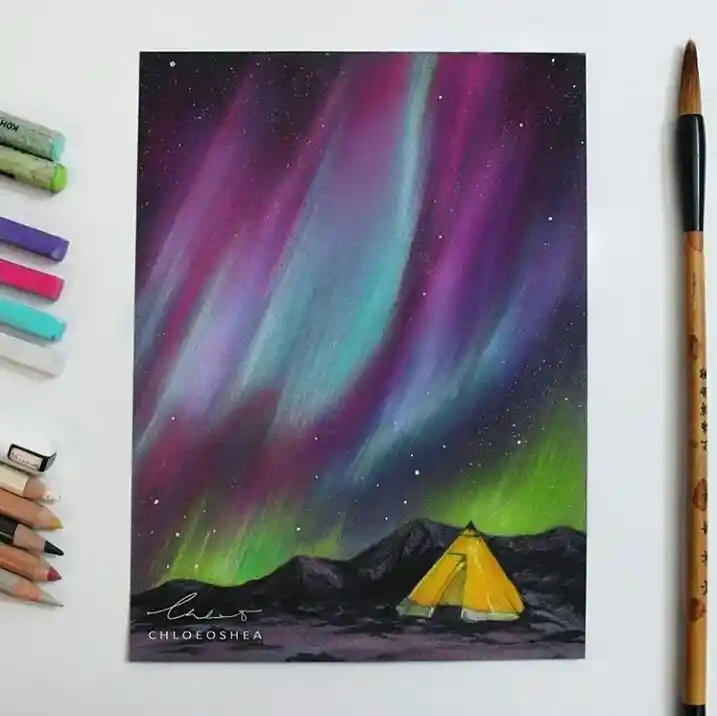 Watercolor Northern Lights Drawing Ideas 33