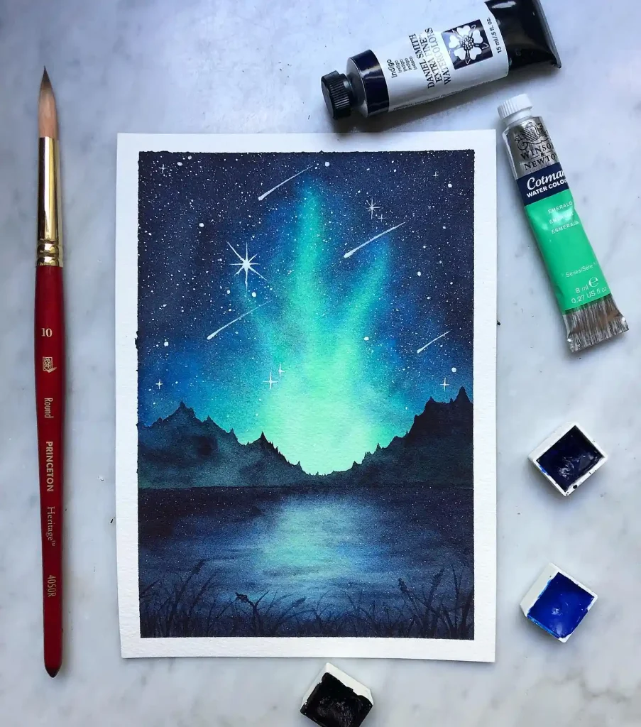 Watercolor Northern Lights Drawing Ideas 34